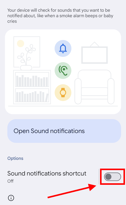 Tap the toggle switch for Sound notifications shortcut to turn it on